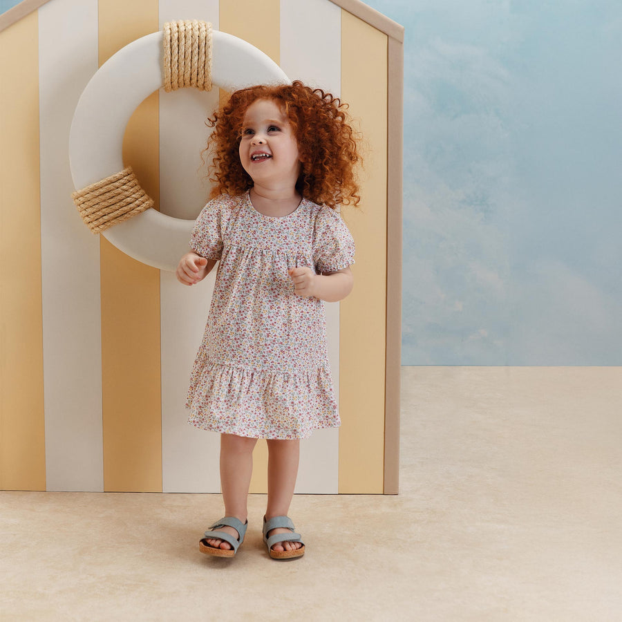 שמלה מודפסת שרוולים קצרים