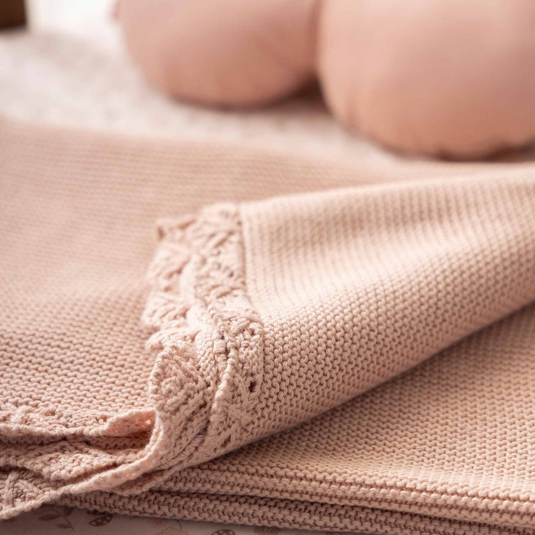 שמיכה סרוגה לעגלה  ורוד