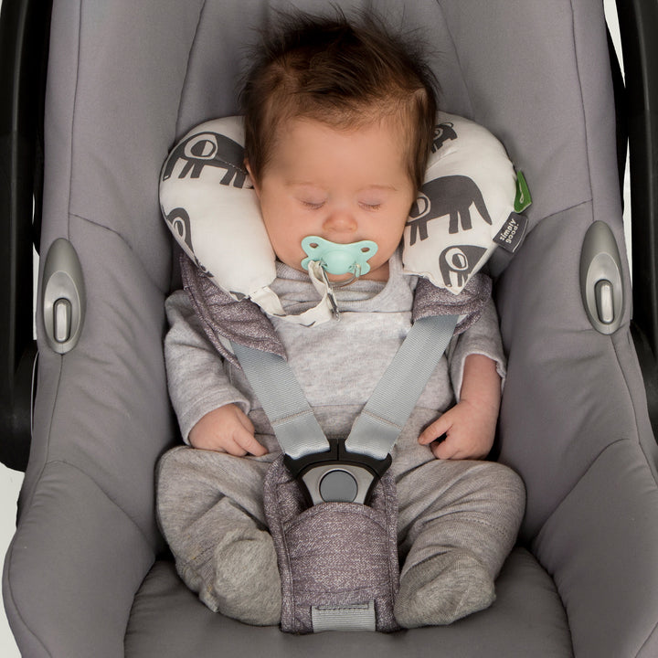 כרית לצוואר בשילוב תפסן למוצץ פילים אפור לבן