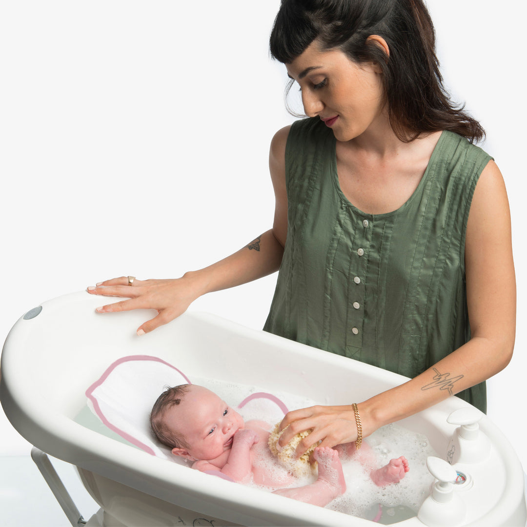 כיסוי למושב אמבטיה דפני לבן פס - ורוד