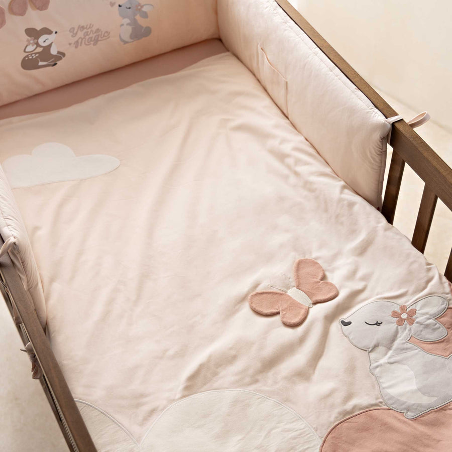 סט מצעים לעריסה חיות ורוד