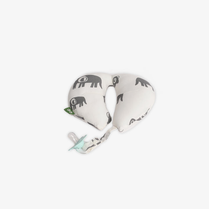 כרית לצוואר בשילוב תפסן למוצץ פילים אפור לבן