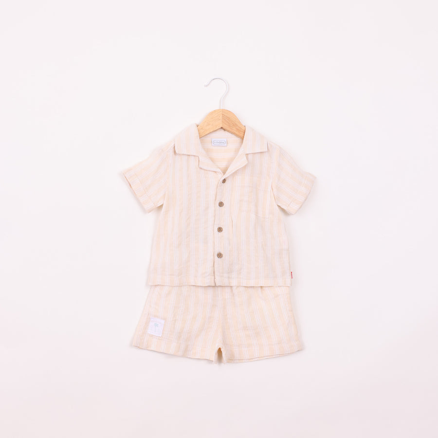 סט חולצה ומכנסיים פסים בז'