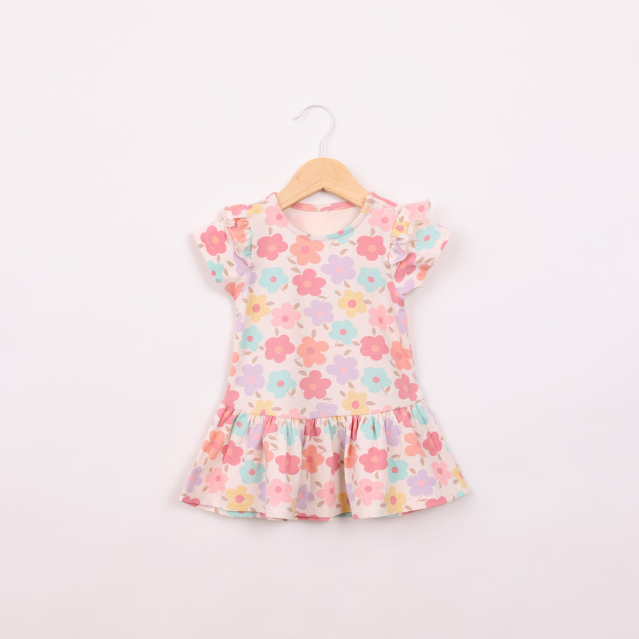 שמלה מודפסת שרוולים קצרים