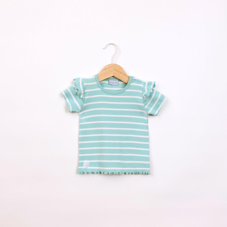 חולצה קצרה בדוגמת פסים טורקיז לבן