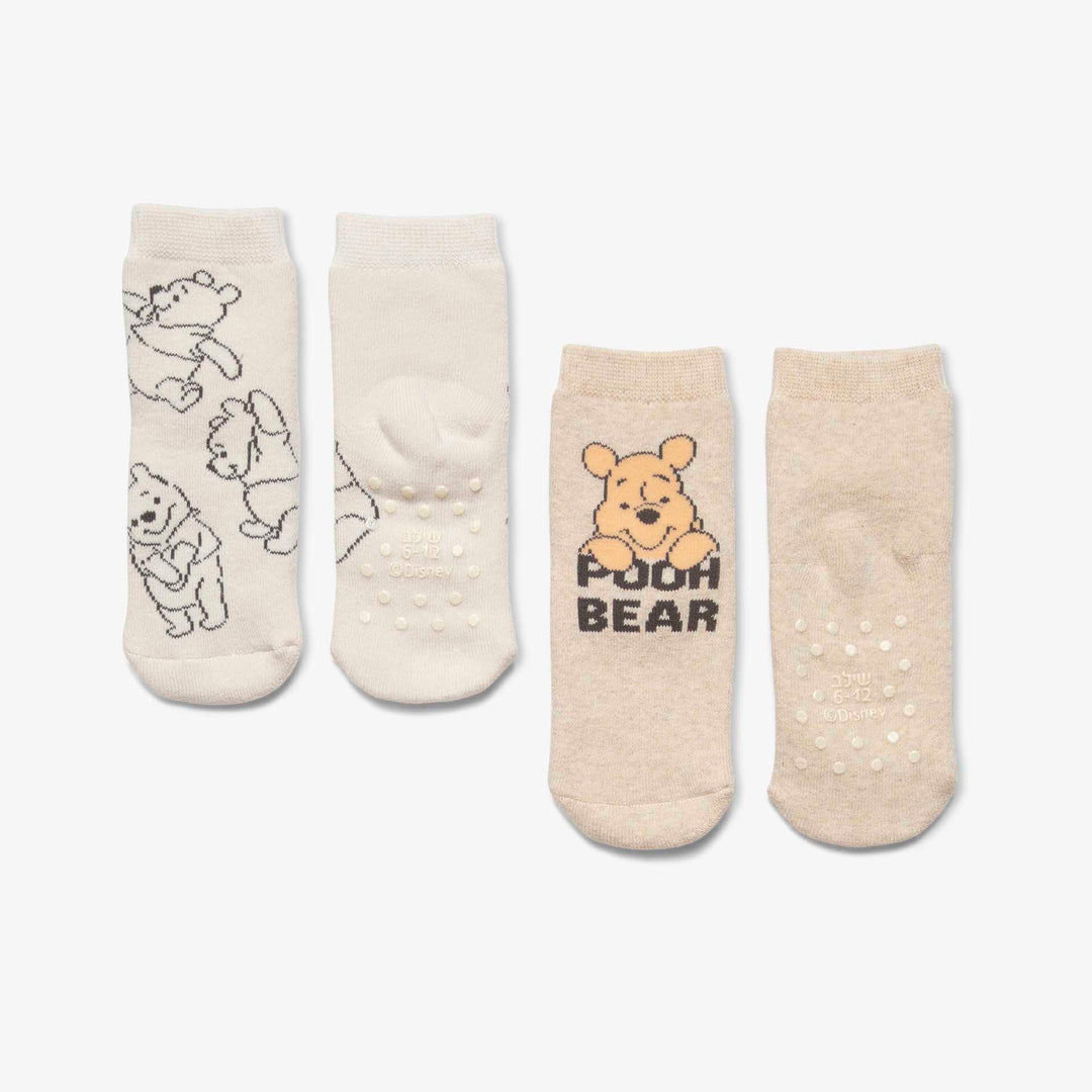 מארז 2 זוגות גרביים פו הדב צבע אבן