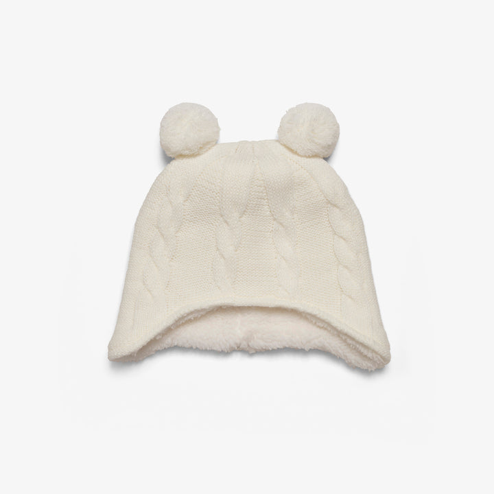 כובע סריג עם אוזניים צבע שמנת