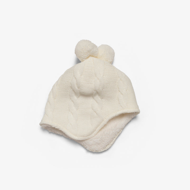 כובע סריג עם אוזניים צבע שמנת