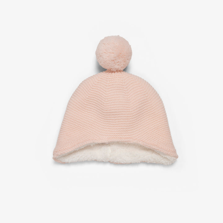 כובע סרוג עם פונפון צבע אפרסק