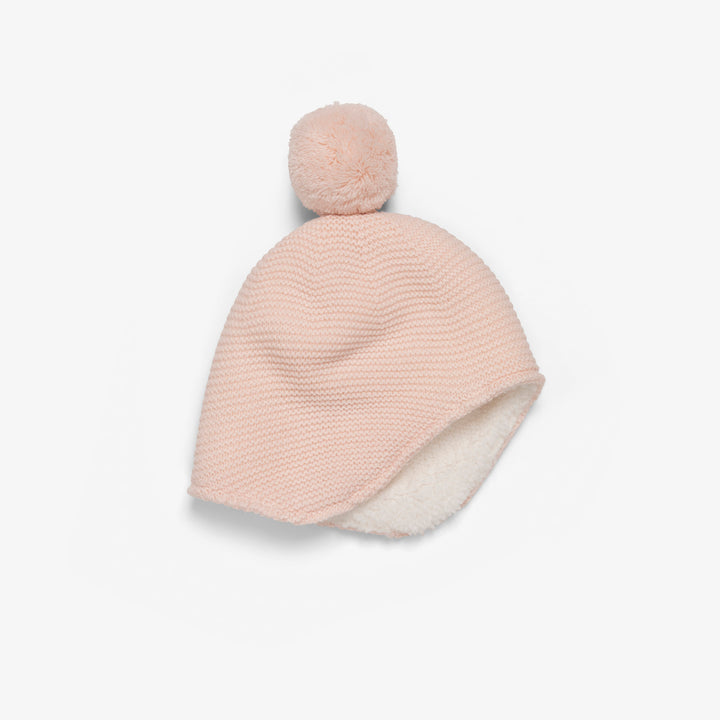 כובע סרוג עם פונפון צבע אפרסק