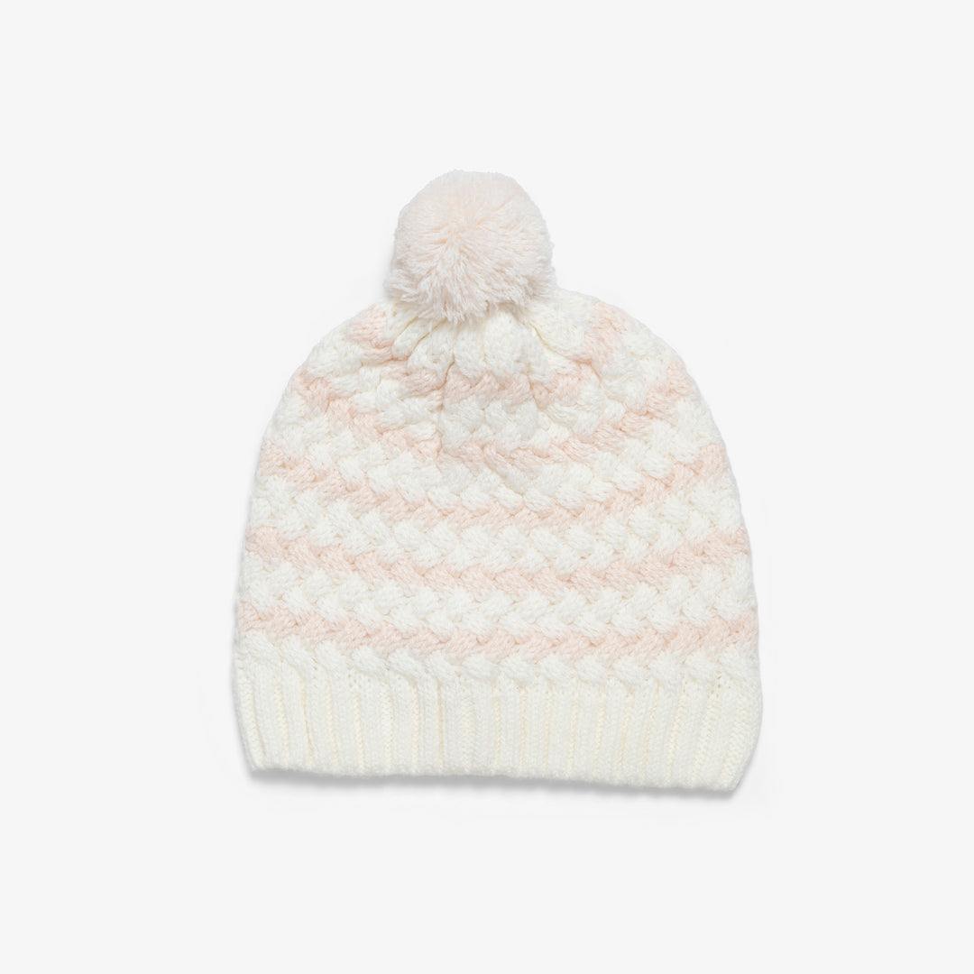 כובע סרוג עם פונפון צבע שמנת