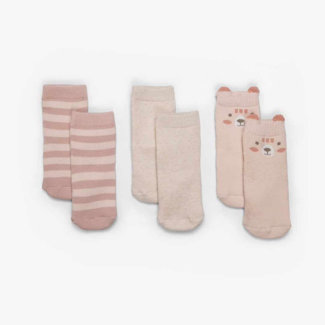 שלישיית זוגות גרביים מעוצבות ורוד