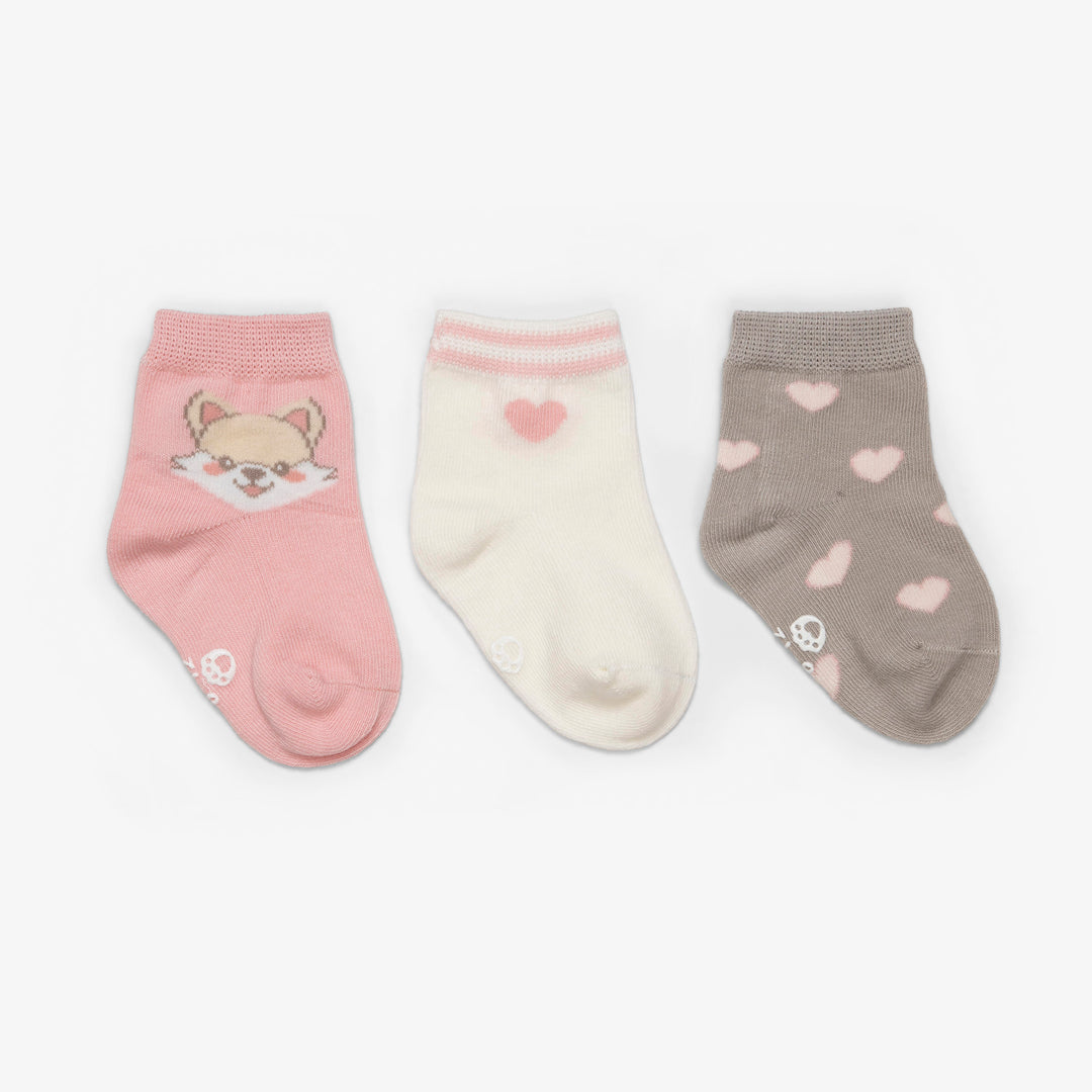 שלישיית זוגות גרביים הדפס לבבות