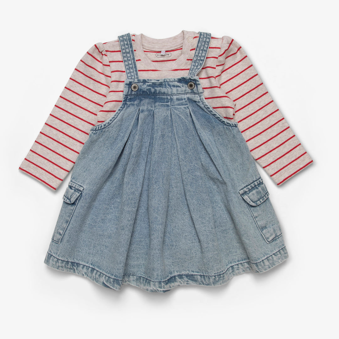 שמלת ג'ינס ובגד גוף פסים