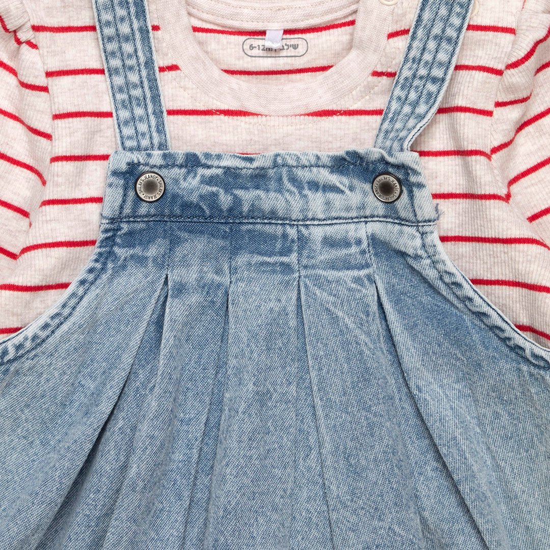 שמלת ג'ינס ובגד גוף פסים