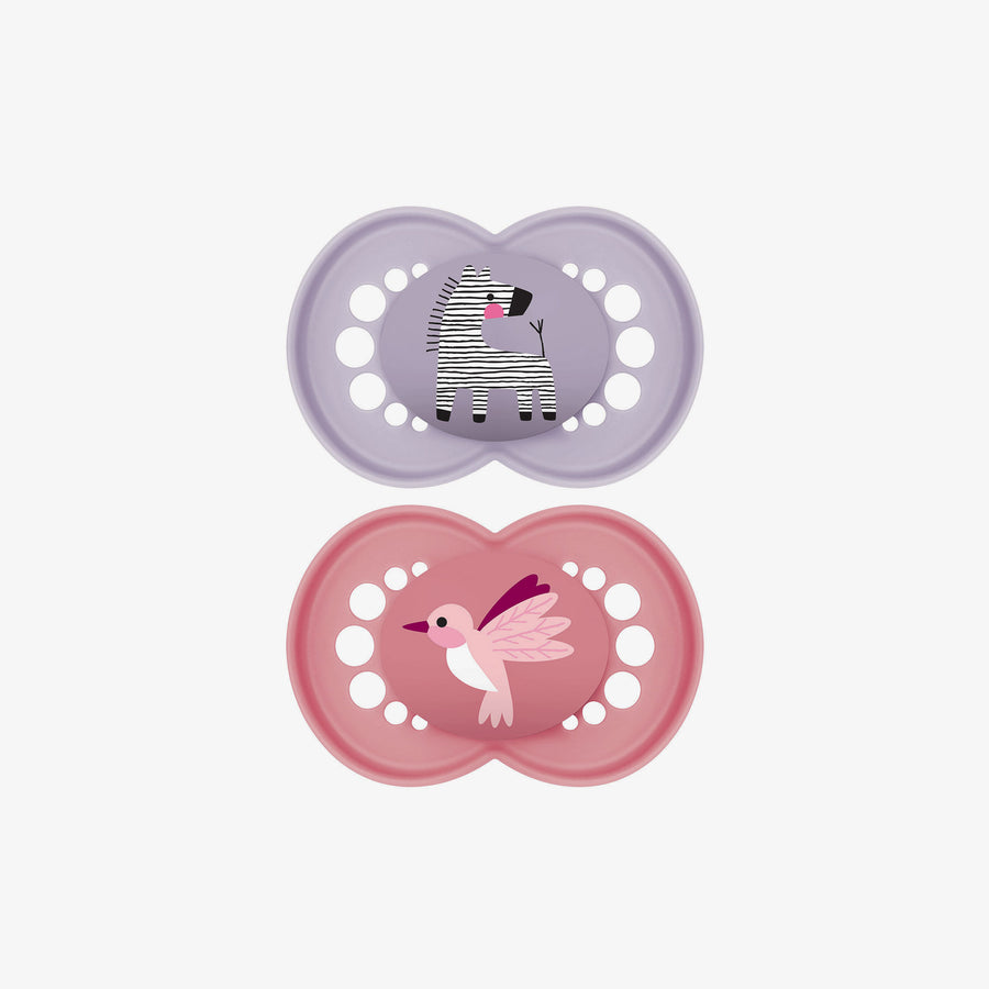 זוג מוצצים סיליקון 6+ סגול/ורוד מודפס