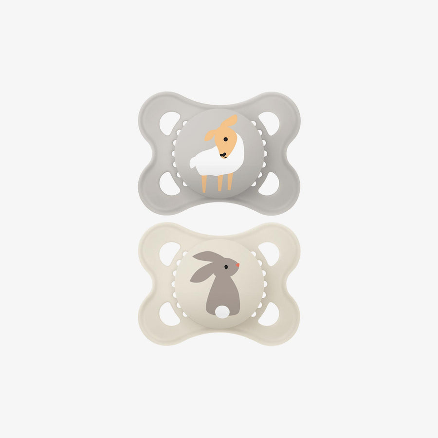 זוג מוצצים סיליקון 0-6 אפור/לבן מודפס