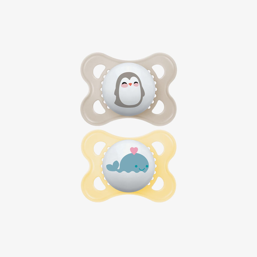 זוג מוצצים סיליקון 0-6 אפור/צהוב מודפס