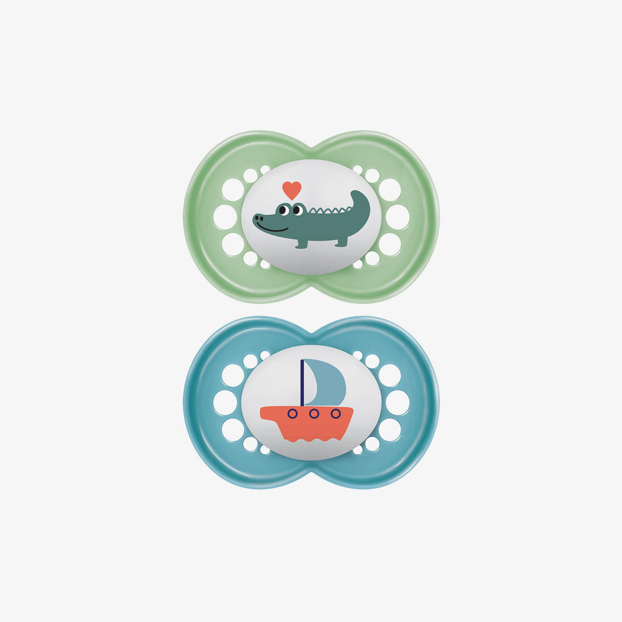 זוג מוצצים סיליקון 16+ ירוק/תכלת מודפס