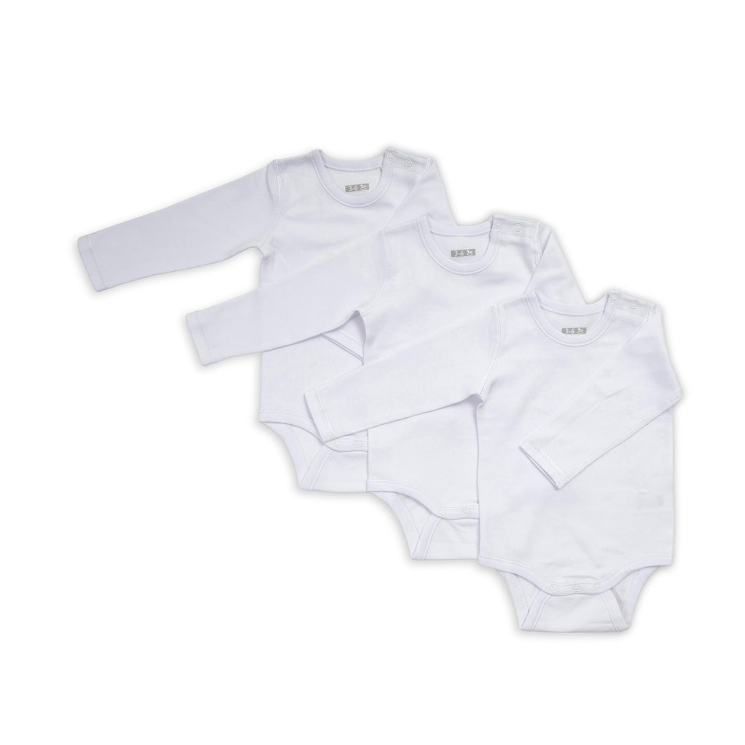 שלישיית בגדי גוף לבן שרוולים ארוכים