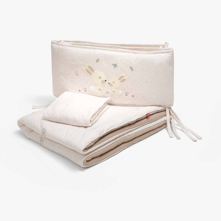 סט מצעים לעריסה ארנבים שמנת