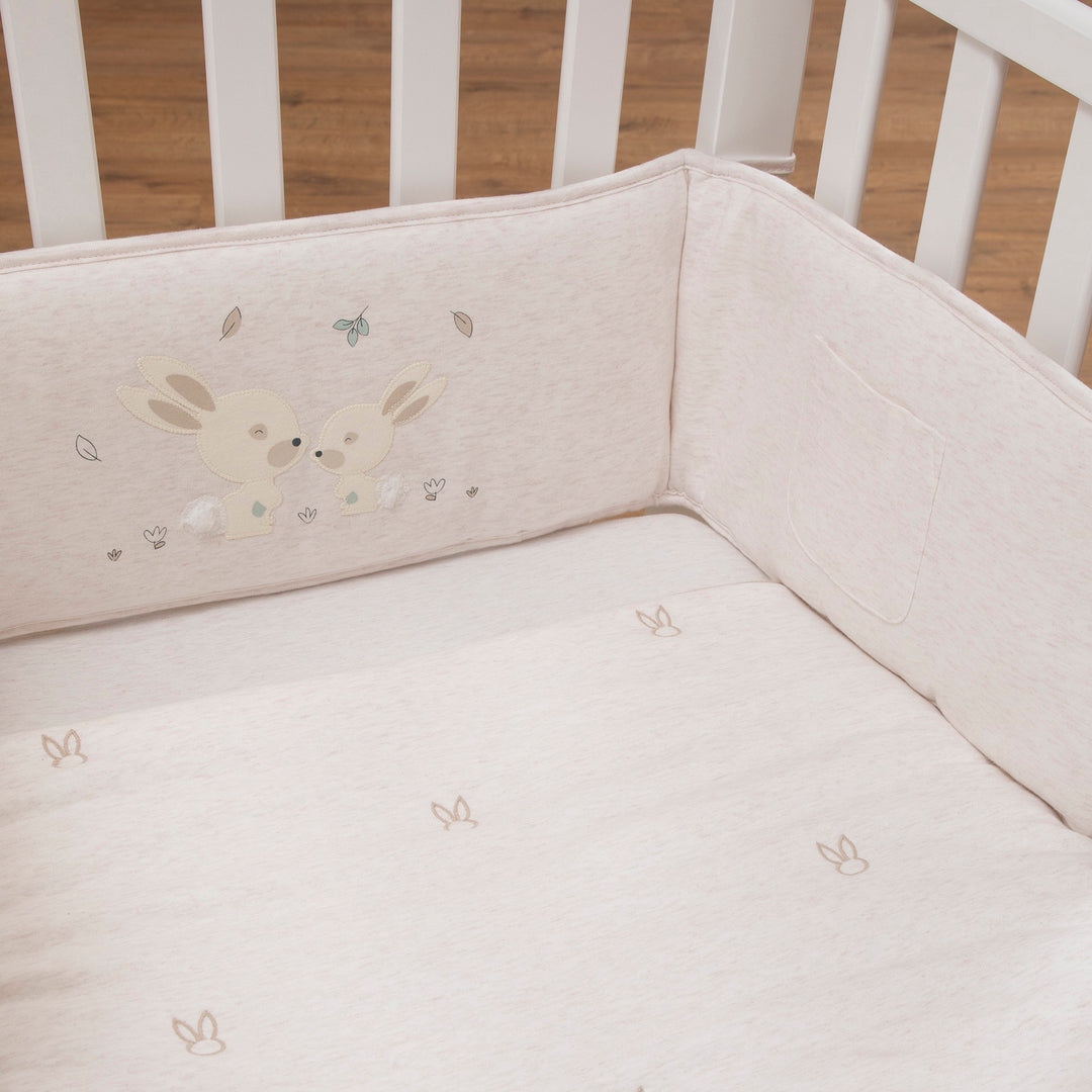 סט מצעים לעריסה ארנבים שמנת