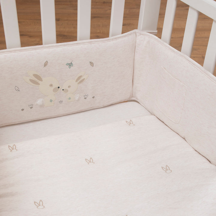 סט מצעים לעריסה ארנבים שמנת