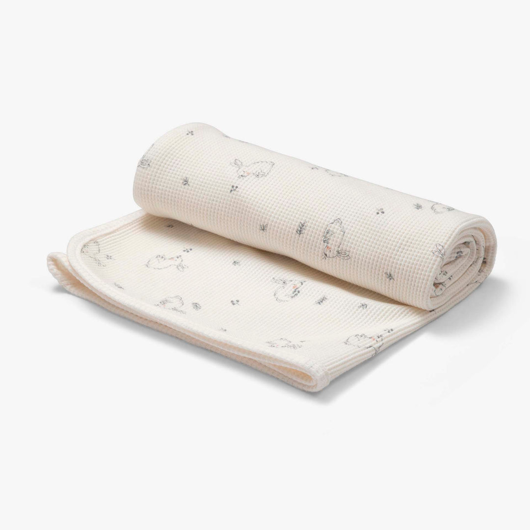 שמיכת וופל לעגלה ארנבים שמנת