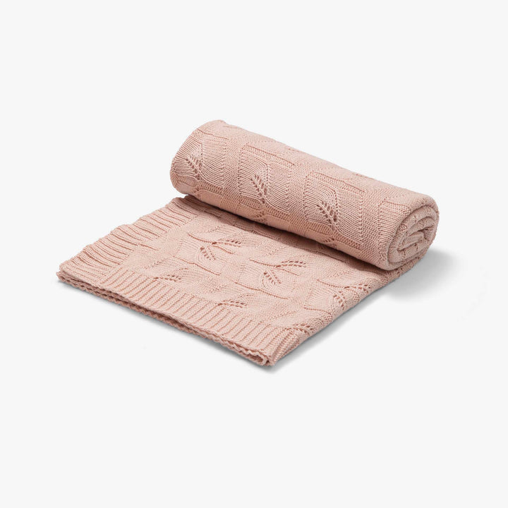 שמיכה סרוגה לעגלה עלים ורוד