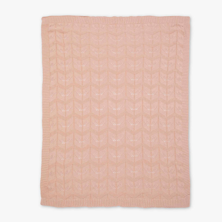 שמיכה סרוגה לעגלה עלים ורוד