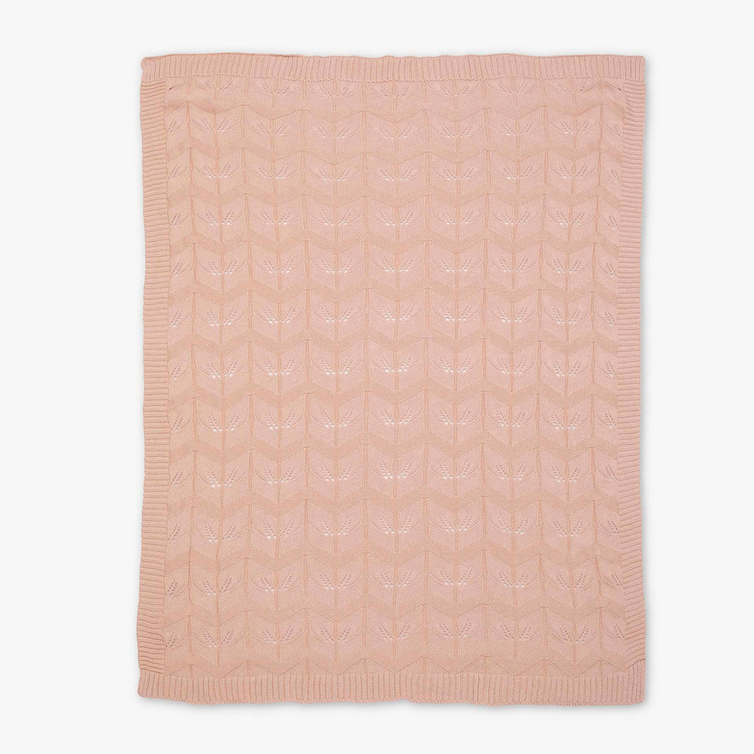 שמיכה סרוגה לעגלה עלים ורוד