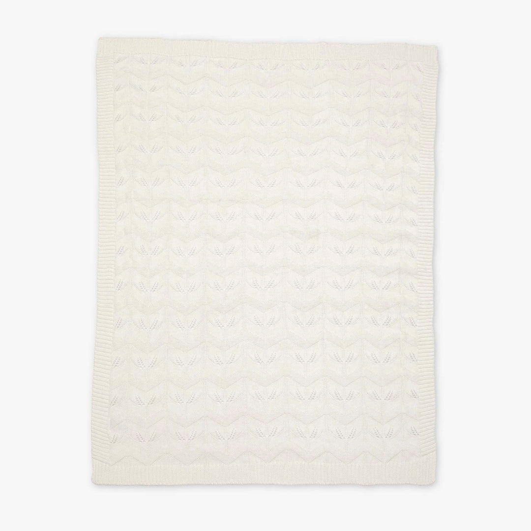 שמיכה סרוגה לעגלה עלים שמנת