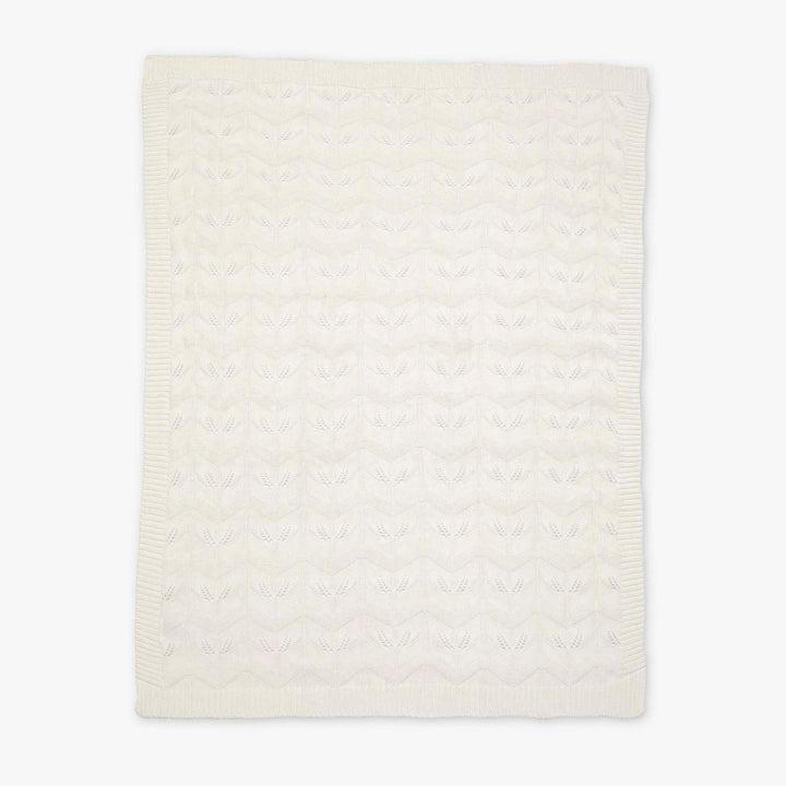 שמיכה סרוגה לעגלה עלים שמנת