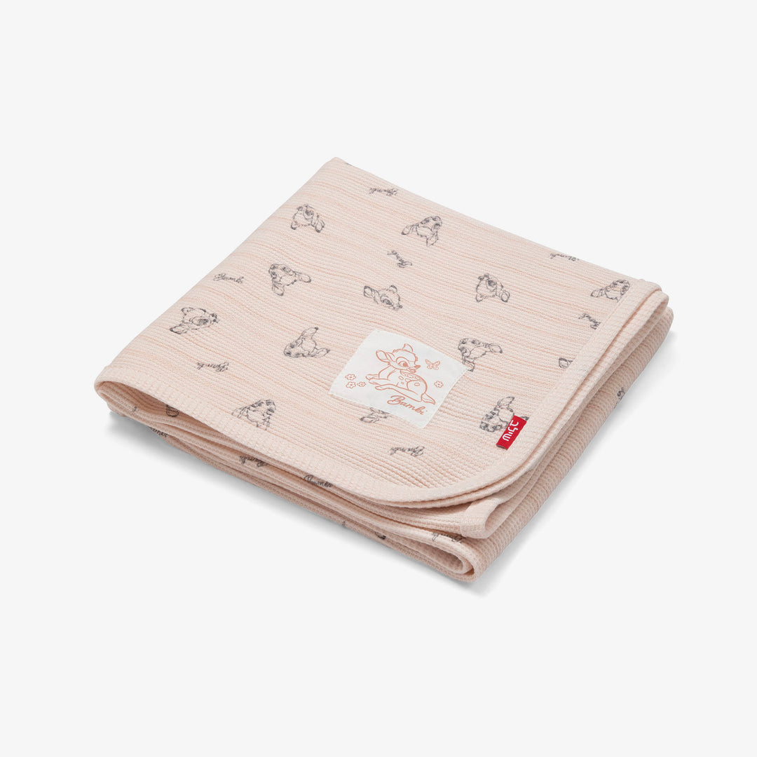 שמיכת וופל לעגלה במבי  ורוד