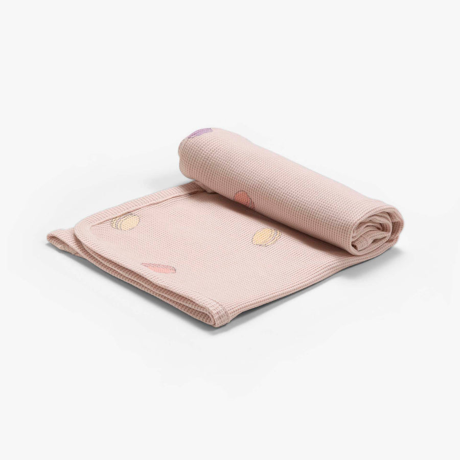 שמיכת וופל לעגלה מקרונים ורוד