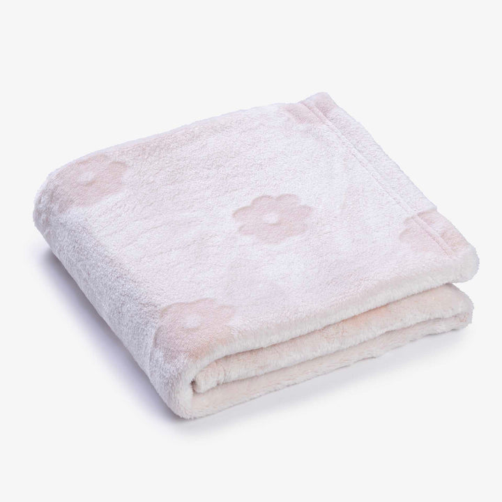 שמיכת קורל פליז לעגלה פרחים ורוד