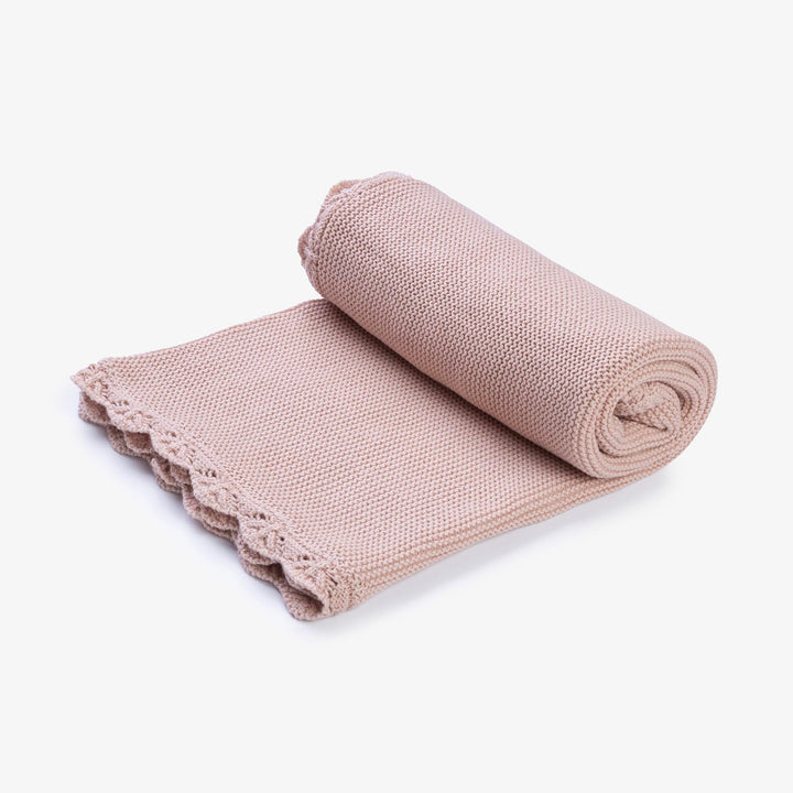 שמיכה סרוגה לעגלה  ורוד