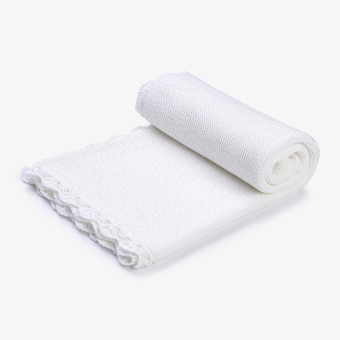 שמיכה סרוגה לעגלה  שמנת