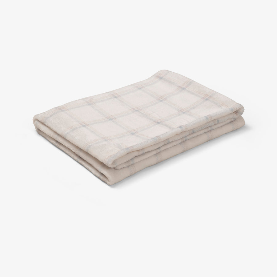 שמיכת קורל פליז למיטה משבצות שמנת