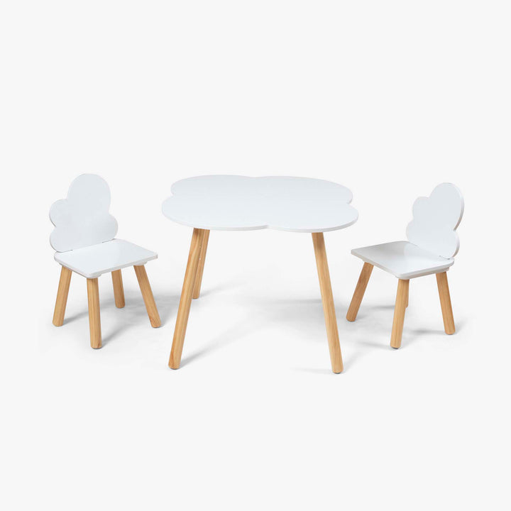 שולחן מרובע + 2 כסאות לבן עננים