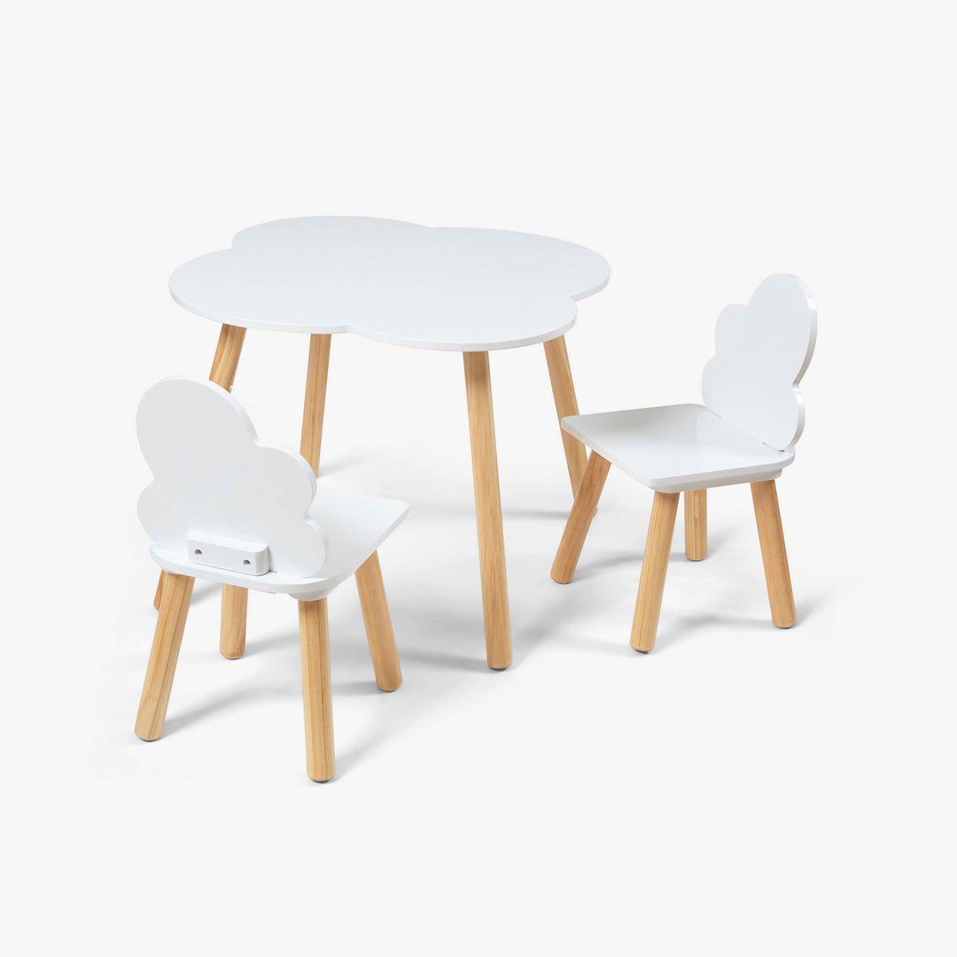 שולחן מרובע + 2 כסאות לבן עננים