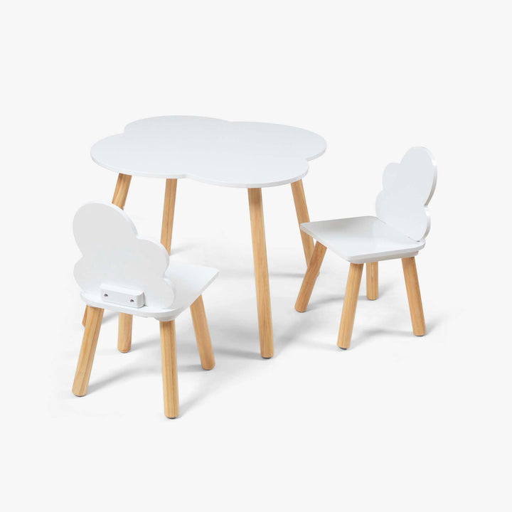 שולחן מרובע + 2 כסאות לבן עננים