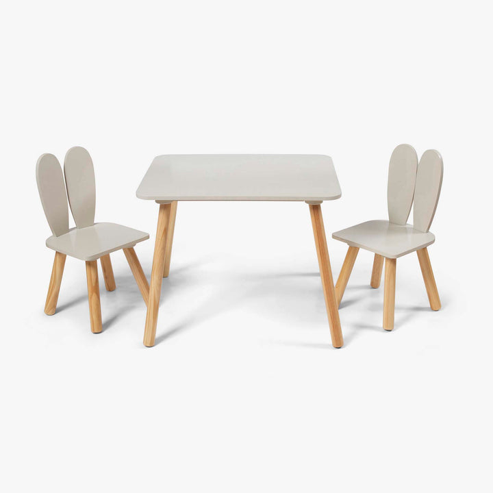 שולחן מרובע + 2 כסאות בז' ארנב