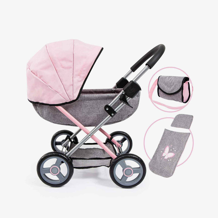 עגלת בובה אפור ורוד