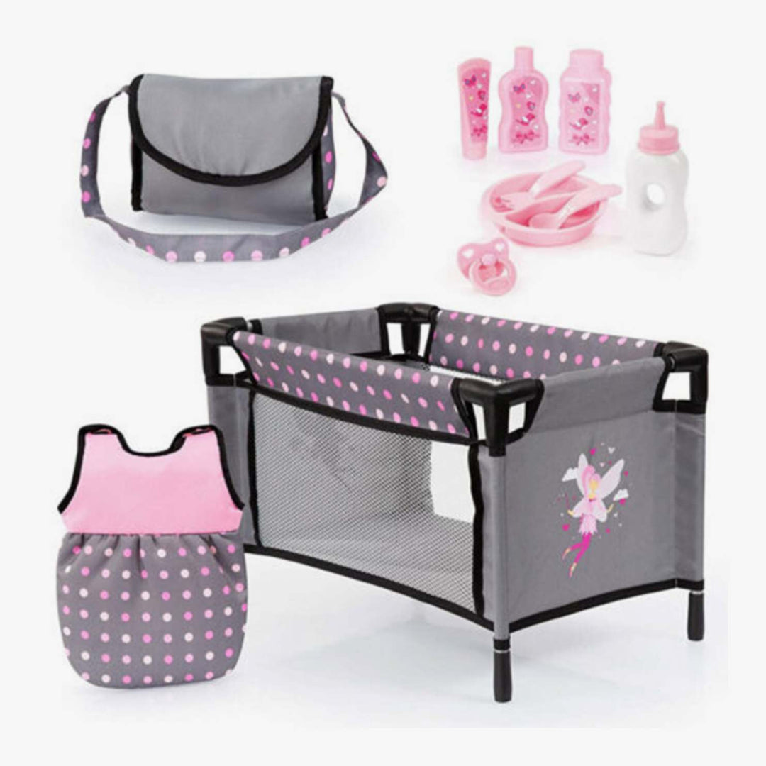 סט אביזרים לבובה אפור ורוד