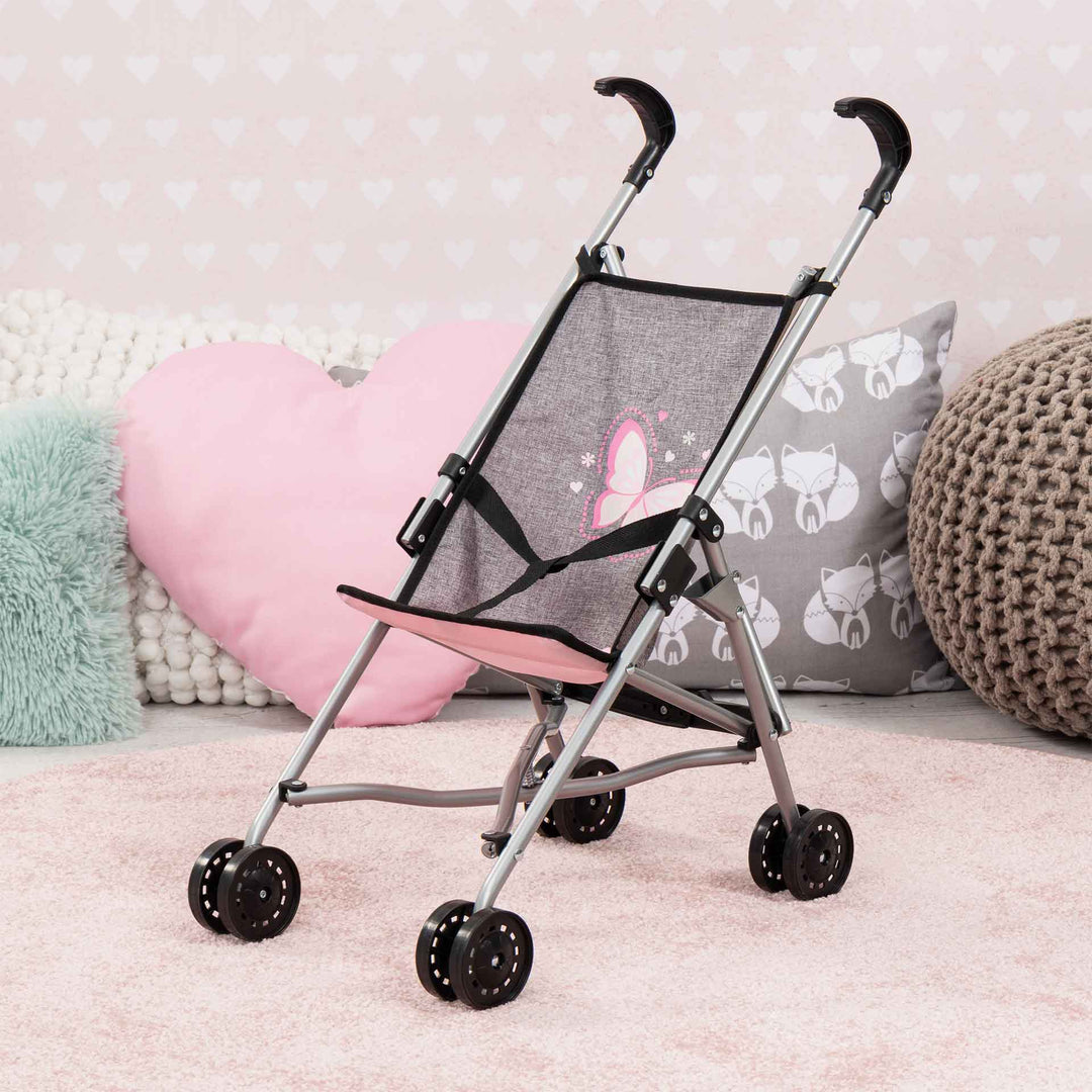 טיולון לבובה אפור פרפרים