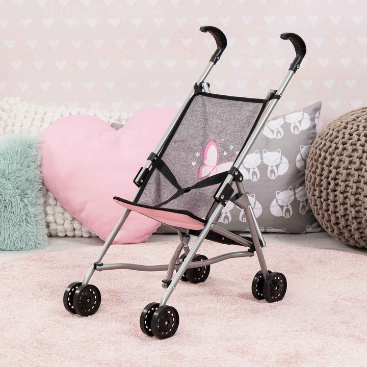 טיולון לבובה אפור פרפרים