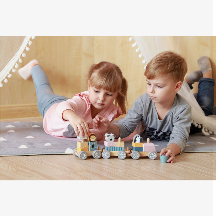 רכבת קוביות צבעי פסטל מעץ