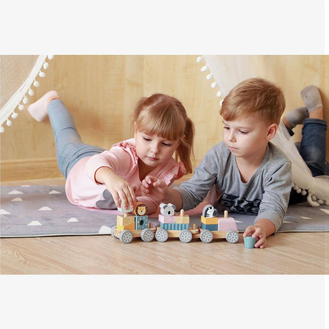 רכבת קוביות צבעי פסטל מעץ