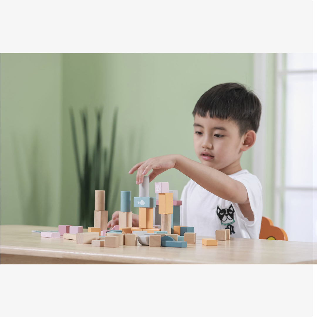 דלי קוביות מעץ 60 חלקים צבעי פסטל